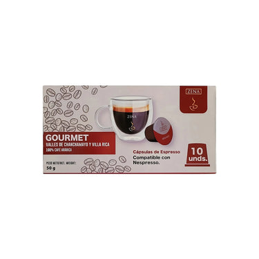 Vista frontal de Café Zena Gourmet 10 cápsulas compatibles con Nespresso