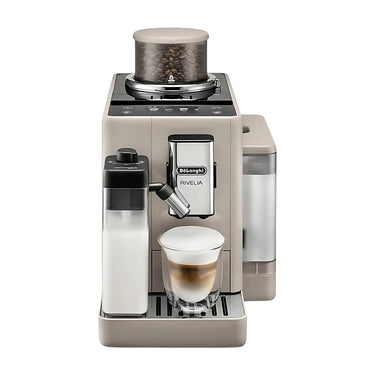 Vista frontal de la cafetera superautomática Delonghi Rivelia color arena