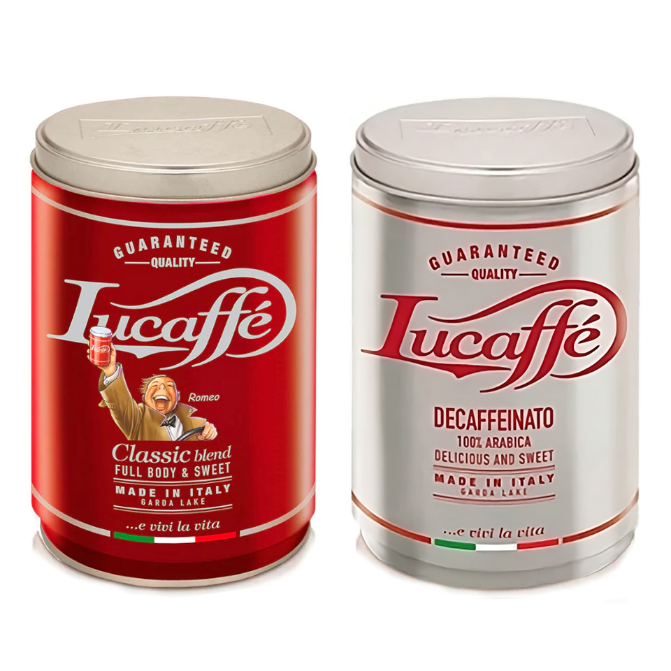 Lata Lucaffe Classic y Lucaffe Descafeinado 100% Arábica - 250 grs. Grano Molido