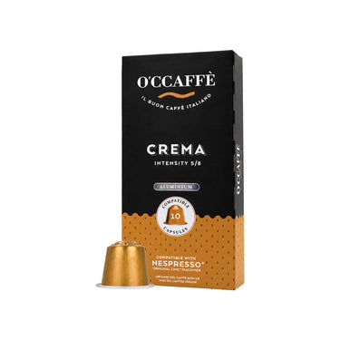 Vista frontal de O'ccaffè Crema 10 cápsulas compatibles con Nespresso