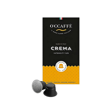 Vista frontal de O'ccaffè Crema 10 cápsulas compatibles con Nespresso