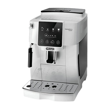 Vista lateral de la cafetera superautomática Delonghi Magnifica Start color blanco
