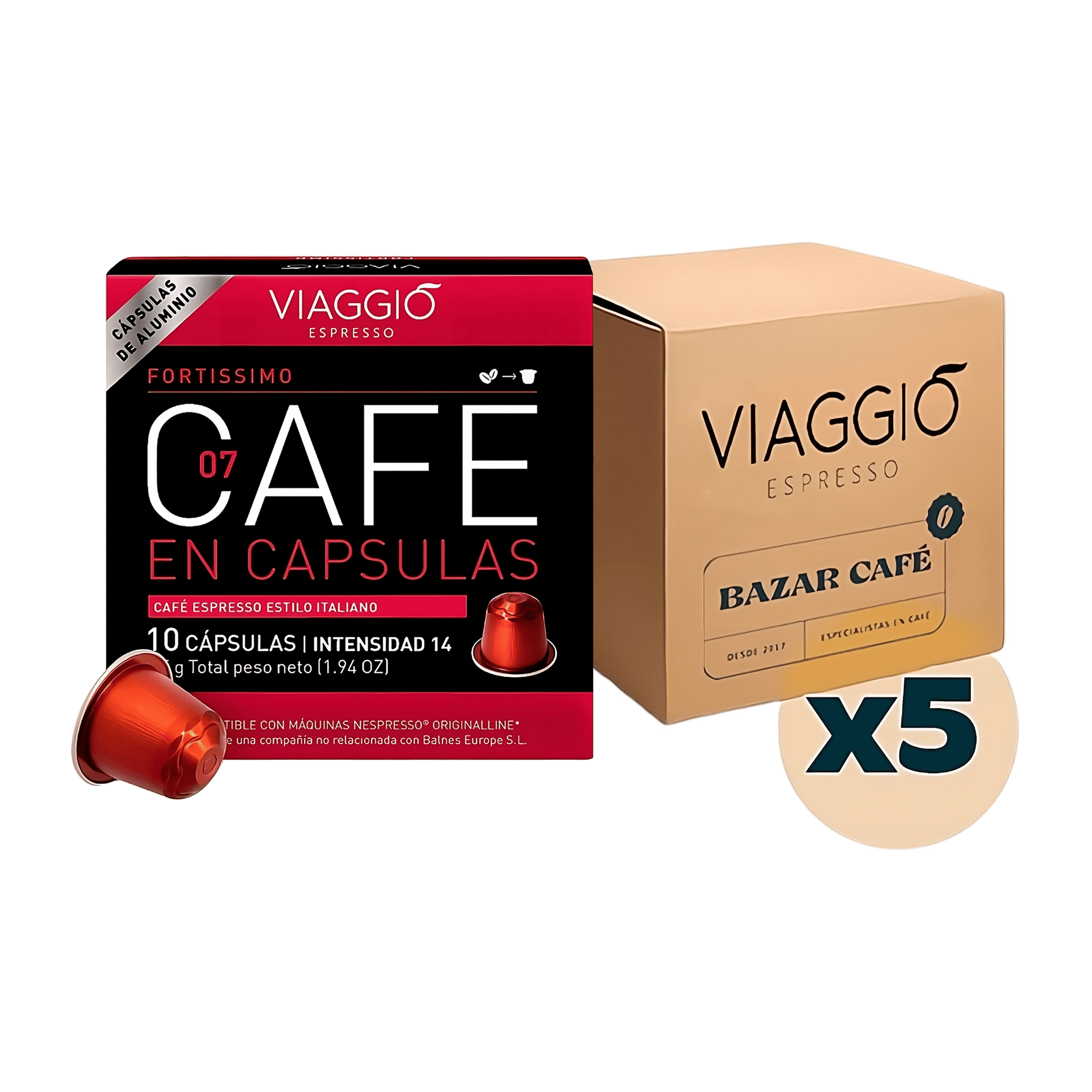 Viaggio Fortissimo - 50 Cápsulas Compatibles con Nespresso